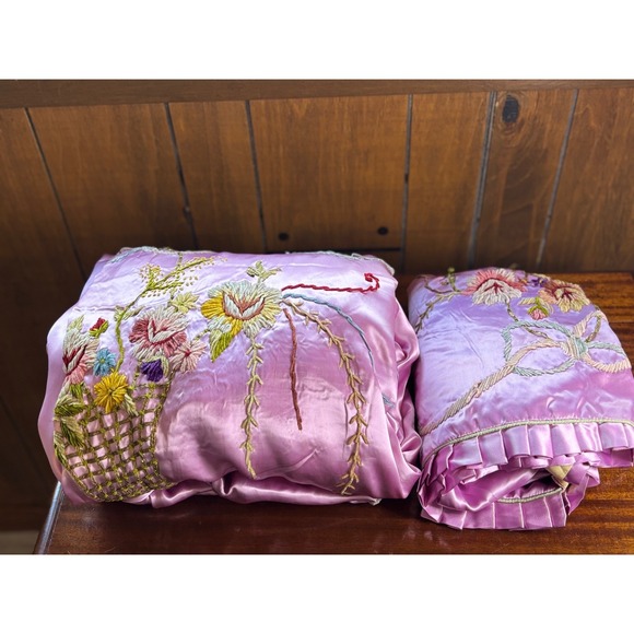 RARE ANTIQUE textile 1900 Edwardian society silk bedspread embroidery gilt ART - Picture 10 of 16